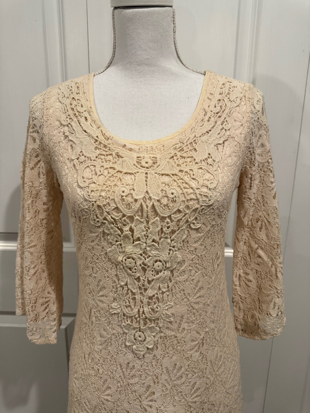Flying Tomato Cream Lace Bell Sleeve Mini Dress Tunic Boho Cottagecore Size M - Picture 4 of 15